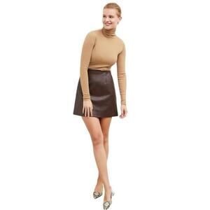 M.M. Lafleur The Whitney Brown Vegan Leather A-Line Skirt Size 0 Office Work